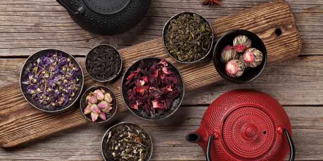 different kinds of teas and kettles